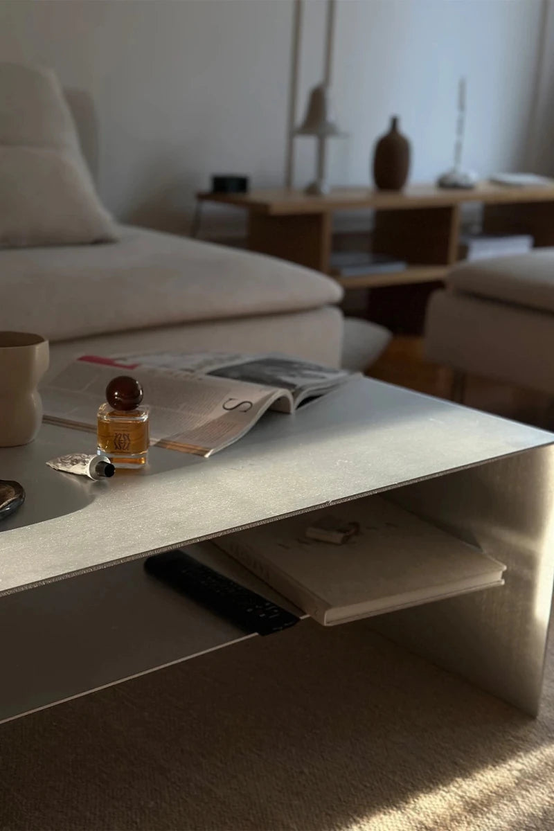 LURA_3 | Aluminum Coffee table, 80 cm with shelf - FRAME